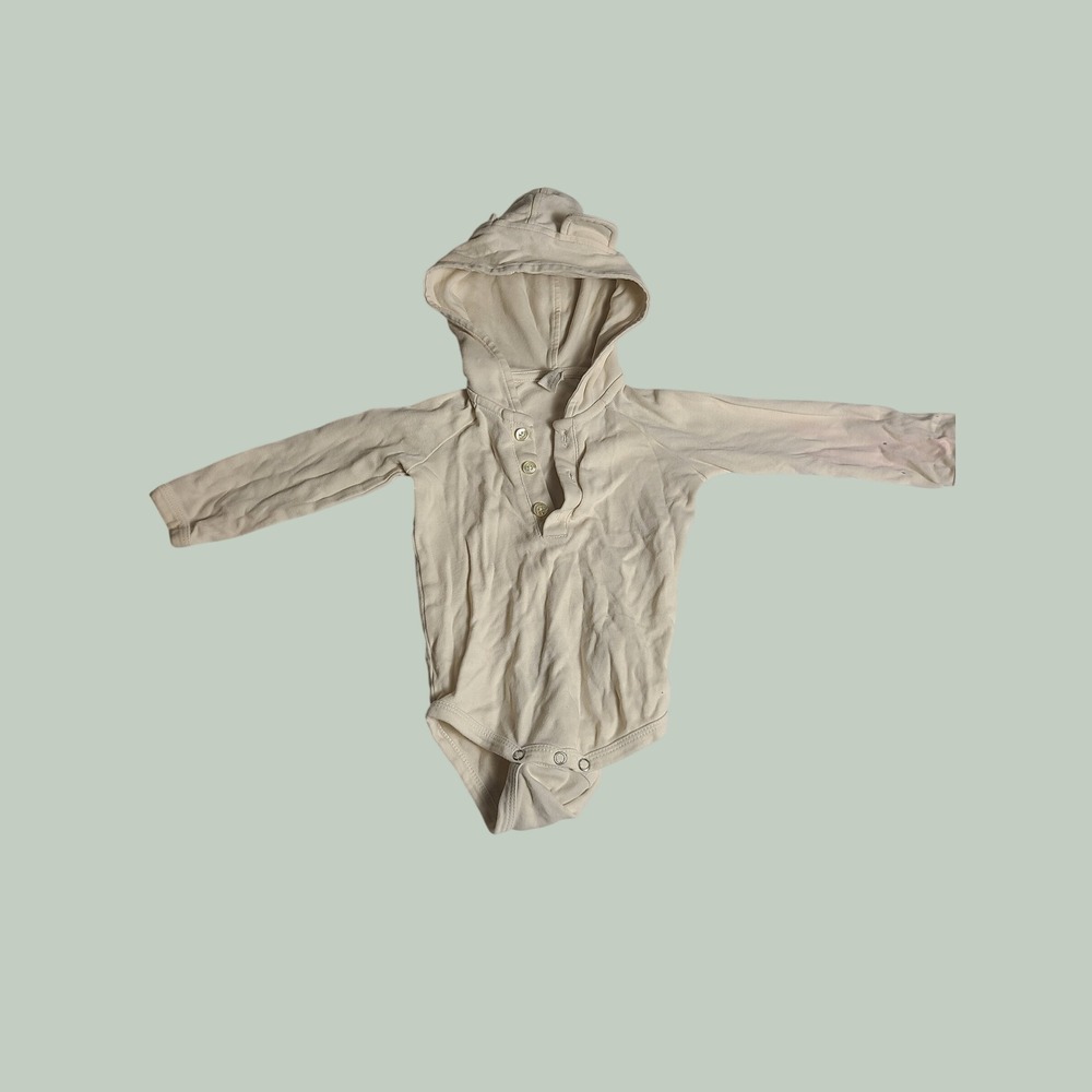 Kate Quinn Hooded Bodysuit Toddler 18-24M Cream Organic Cotton Bear Ears Henley